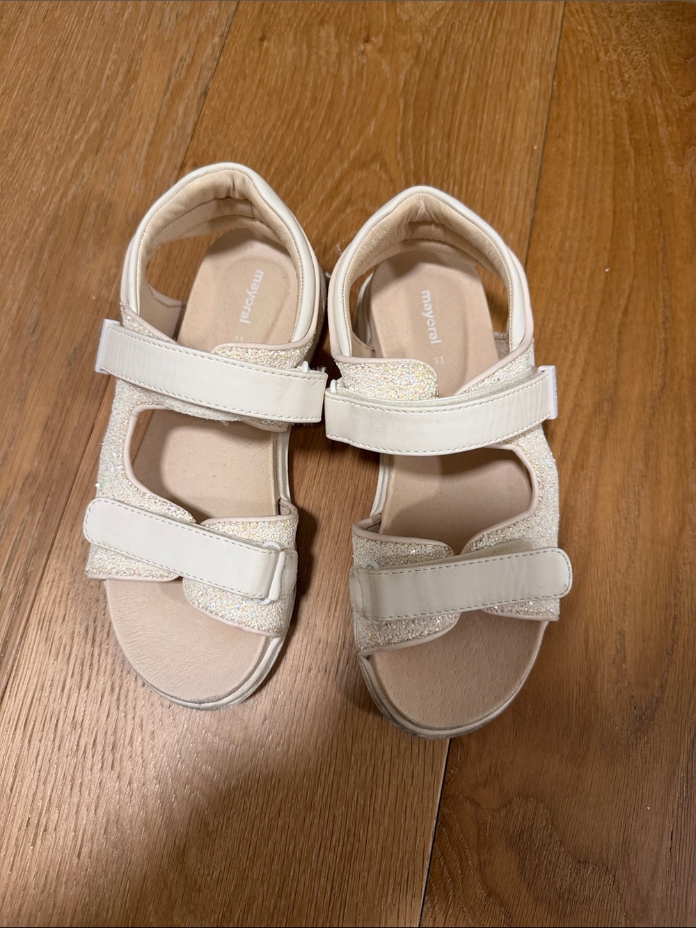 Mayoral Leather insoles Cream Glitter Strappy Kids Sandals